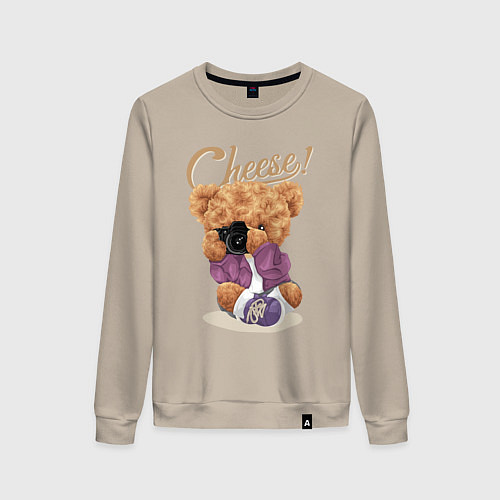 Женский свитшот Плюшевый медвежонок фотограф / Миндальный – фото 1