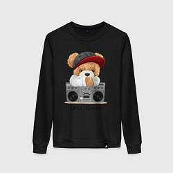 Свитшот хлопковый женский Плюшевый медвежонок меломан, цвет: черный