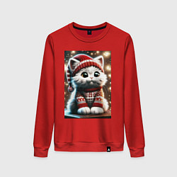 Женский свитшот Котик в новогоднем свитере