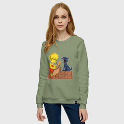 Свитшот хлопковый женский Мишка в панамке, цвет: авокадо — фото 2