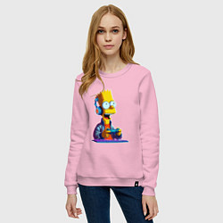 Свитшот хлопковый женский Bart is an avid gamer, цвет: светло-розовый — фото 2