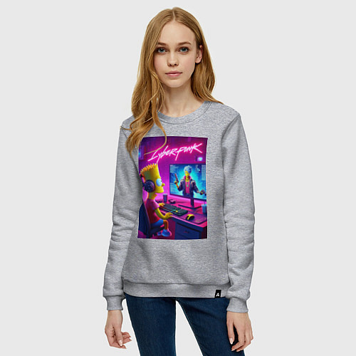 Женский свитшот Gamer Bart - cyberpunk / Меланж – фото 3