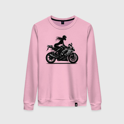 Женский свитшот Силуэт девушки на мотоцикле / Светло-розовый – фото 1