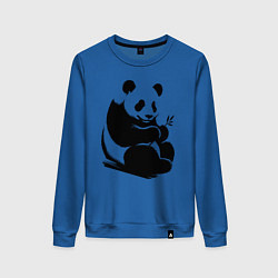 Свитшот хлопковый женский Сидящая чёрная панда с бамбуком, цвет: синий