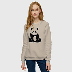 Свитшот хлопковый женский Грустная панда сидит, цвет: миндальный — фото 2