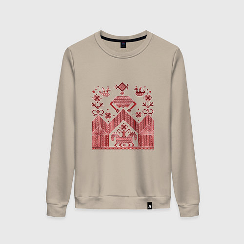 Женский свитшот Красные славянская узоры вышивки / Миндальный – фото 1