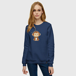 Свитшот хлопковый женский Маленькая обезьяна, цвет: тёмно-синий — фото 2