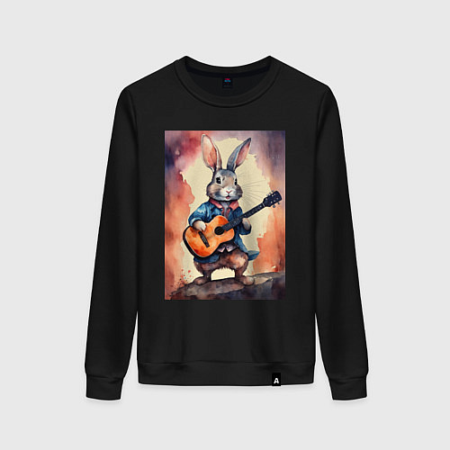 Женский свитшот Милый романтичный кролик c гитарой / Черный – фото 1