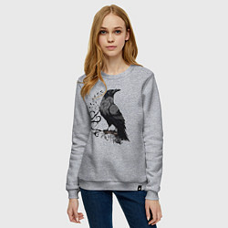 Свитшот хлопковый женский Мистический славянский ворон, цвет: меланж — фото 2