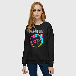 Свитшот хлопковый женский Paramore rock star cat, цвет: черный — фото 2