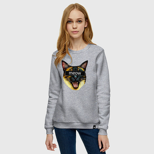 Женский свитшот Кот meow стикер / Меланж – фото 3