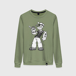 Свитшот хлопковый женский Попай - моряк, цвет: авокадо