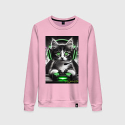 Свитшот хлопковый женский Котёнок командный геймер - киберспорт, цвет: светло-розовый