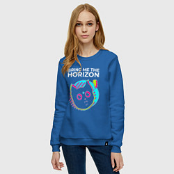 Свитшот хлопковый женский Bring Me the Horizon rock star cat, цвет: синий — фото 2