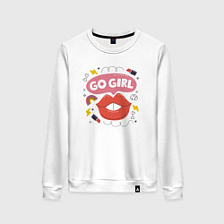 Свитшот хлопковый женский Go girl lips, цвет: белый