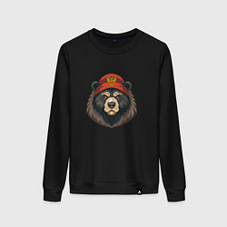 Свитшот хлопковый женский Русский медведь в шапке с гербом, цвет: черный