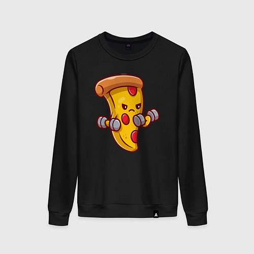 Женский свитшот Пицца на спорте / Черный – фото 1