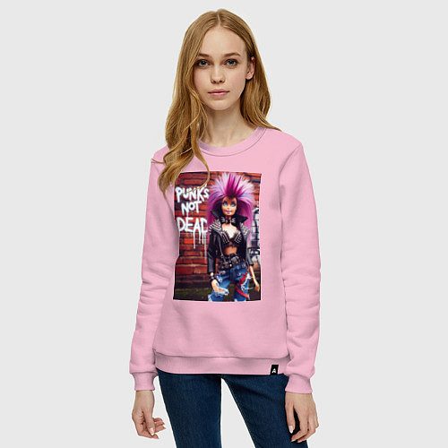 Женский свитшот Punks not dead - cool Barbie ai art / Светло-розовый – фото 3
