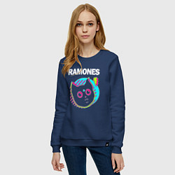 Свитшот хлопковый женский Ramones rock star cat, цвет: тёмно-синий — фото 2