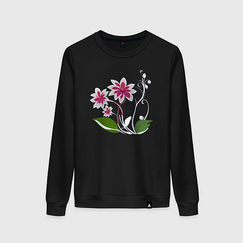 Женский свитшот Яркий цветок с жемчугом / Черный – фото 1
