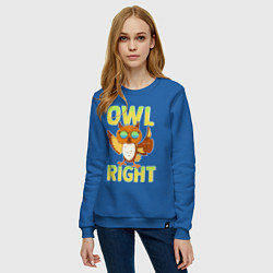 Свитшот хлопковый женский Owl right - каламбур отлично, цвет: синий — фото 2