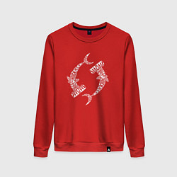 Свитшот хлопковый женский Акула молот узор, цвет: красный
