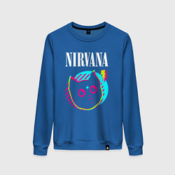 Свитшот хлопковый женский Nirvana rock star cat, цвет: синий