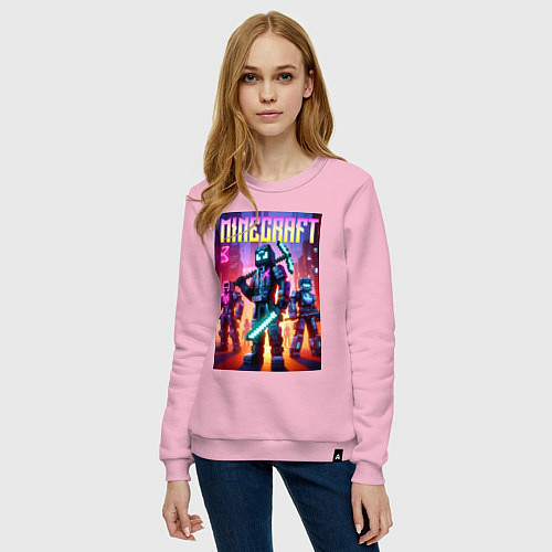 Женский свитшот Cyberpunk and Minecraft - ai art collaboration / Светло-розовый – фото 3