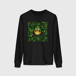 Свитшот хлопковый женский Птичка в на дереве, цвет: черный