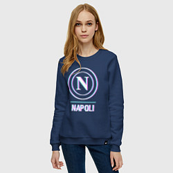 Свитшот хлопковый женский Napoli FC в стиле glitch, цвет: тёмно-синий — фото 2