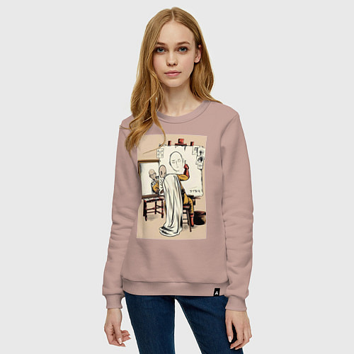 Женский свитшот Ванпанчмен Сайтама рисует / Пыльно-розовый – фото 3