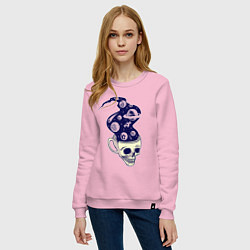 Свитшот хлопковый женский Dead drink space skull, цвет: светло-розовый — фото 2