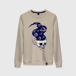 Свитшот хлопковый женский Dead drink space skull, цвет: миндальный