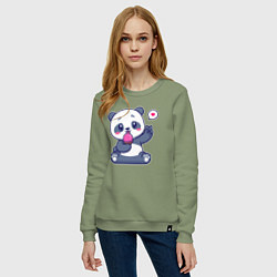 Свитшот хлопковый женский Ice cream panda, цвет: авокадо — фото 2
