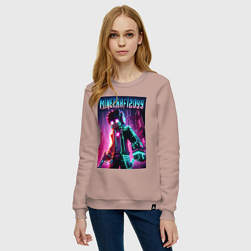 Женский свитшот Minecraft - ai art fantasy neon / Пыльно-розовый – фото 3