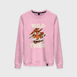 Свитшот хлопковый женский Дикий тигр арт, цвет: светло-розовый