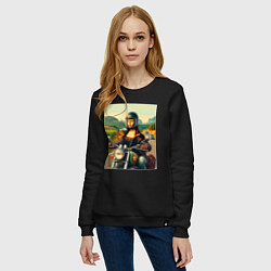 Свитшот хлопковый женский Mona Lisa on a motorcycle - ai art, цвет: черный — фото 2