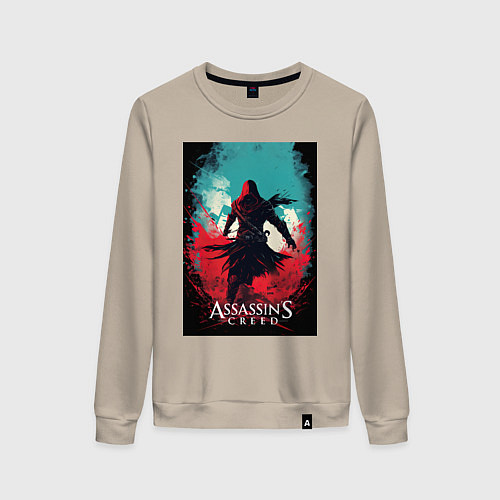 Женский свитшот Assassins creed red blue abstract / Миндальный – фото 1