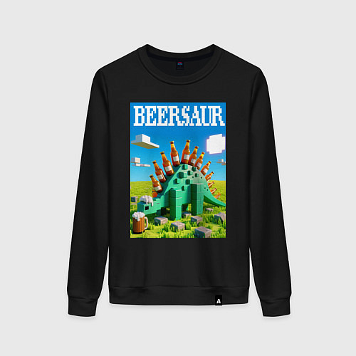 Женский свитшот Пивозавр в стиле Майнкрафт - нейросеть / Черный – фото 1