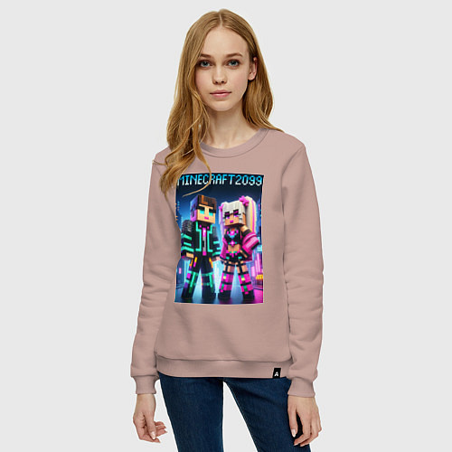 Женский свитшот Барби и Кен - коллаборация с Майнкрафт / Пыльно-розовый – фото 3