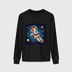 Свитшот хлопковый женский Реактивный корги в космосе, цвет: черный