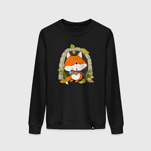 Женский свитшот Прелестная лисичка / Черный – фото 1