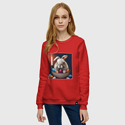 Свитшот хлопковый женский Пасхальный зайчик при свечах, цвет: красный — фото 2