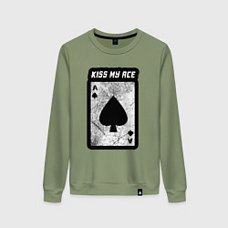Свитшот хлопковый женский Поцелуй мой туз, цвет: авокадо