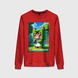 Свитшот хлопковый женский Capybara and Minecraft collaboration - ai art, цвет: красный