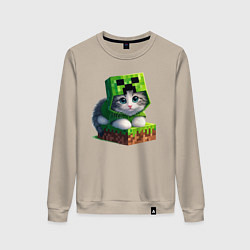 Свитшот хлопковый женский Kitten creeper collaboration - ai art, цвет: миндальный