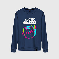 Свитшот хлопковый женский Arctic Monkeys rock star cat, цвет: тёмно-синий