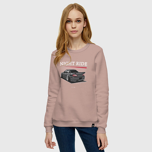 Женский свитшот Nissan skyline night ride / Пыльно-розовый – фото 3