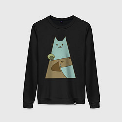 Свитшот хлопковый женский Собачка птичка кошечка, цвет: черный