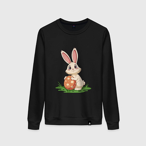 Женский свитшот Пасхальный кролик и пасхальное яйцо / Черный – фото 1